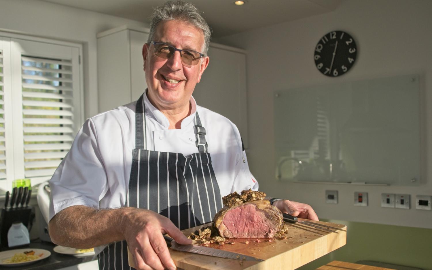 Chef Chris Walker with Scotch Galloway Beef Sirloin